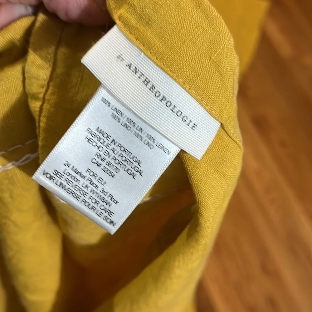 Anthropologie Stitched Linen Curtain Set of 2 NEW